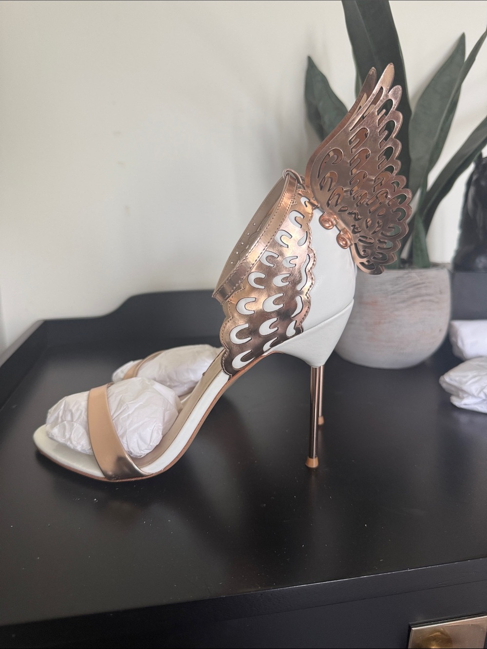 Sophia Webster White and Rose Gold Winged Stiletto Sandal